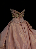 Charming Ball Gown Strapless Pink Sweet 16 Dresses Quinceanera Dress Taffeta With 3D Flowers Long 15 Vestidos De Fiesta HZ0311