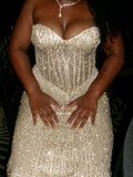 Mermaid Sweetheart Champagne Long Prom Dress With Beaded Bodice Evening Dresses HZ0311