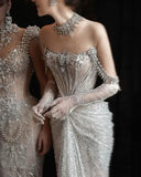 Charming High Neck Long Sleeves Mermaid Prom Dress With Beadings Party Dress For Women HZ0311
