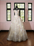 Chic Ball Gown Strapless White Sequins Long Formal Fancy Prom Evening Dress Dinner Outfits Party Gowns For Teens HZ0311