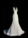 Modest Mermaid V Neck White Chiffon College Formal Outfit Long Prom Graduation Dresses For Teens HZ0311