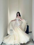 Luxurious Wedding Dresses Mermaid Off The Shoulder With Cape Long Brides Dress For Brides Fitted Bridal Gowns HZ0311