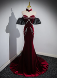 Wine Red Sweetheart Velvet Mermaid Long Formal Party Dress HZ0427