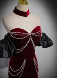 Wine Red Sweetheart Velvet Mermaid Long Formal Party Dress HZ0427