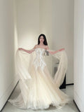Luxurious Wedding Dresses Mermaid Off The Shoulder With Cape Long Brides Dress For Brides Fitted Bridal Gowns HZ0311