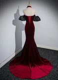 Wine Red Sweetheart Velvet Mermaid Long Formal Party Dress HZ0427