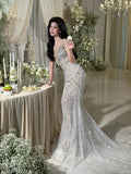 Luxurious Wedding Dresses Mermaid Scoop Neck With Cape Sequins Brides Dress For Brides Fitted Bridal Gowns HZ0311