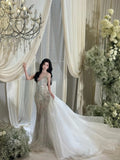 Luxurious Wedding Dresses Mermaid Scoop Neck With Cape Sequins Brides Dress For Brides Fitted Bridal Gowns HZ0311