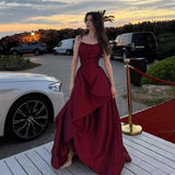 Modest Ball Gown Strapless Burgundy Satin Prom Dresses Long Party Dress Evening Dresses HZ0311
