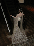 Glittery Mermaid Silver Sequin Long Court Train Wedding Dress With Cape Fairytale Brides Gown Wedding Dresses HZ0311