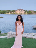 Cute Mermaid Spaghetti Straps Pink Lace Floor Length Prom Dress Inspiration Long Prom Dresses HZ0311