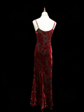Vintage Fashion Night Aesthetic Mermaid Spaghetti Straps 80s 70s 90s Burgundy Velvet College Formal Outfit Long Prom Graduation Dresses HZ0311