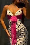 Charming Spaghetti Straps Polka Dots Mermaid Formal Prom Dresses With Bow Birthday Outfits HZ0311