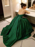 Beautiful Emerald Green Strapless Satin Party Dresses With Lace Up Back Prom Dresses Impress Wedding Guest Dress Party Gown HZ0311