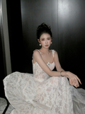 Shimmer Mermaid Square Neck White Lace Wedding Dress With Train Fairytale Brides Gown Wedding Dresses HZ0311