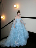 Modest Ball Gown Off The Shoulder Blue Organza With Long Cape Sleeves Tiered Layered Prom Dress Aesthetic Long Graduation Evening Outfits HZ0311