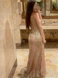 Sexy Mermaid Spaghetti Straps Blush Pink Sequin Prom Dresses Formal Dress 18th Birthday Outfits Prom Gown HZ0311