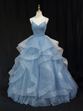 Purple Prom Dress Ball Gown Spaghetti Strap Tulle Sequin Long Formal Gown Evening Dresses For Teens Formal HZ0311