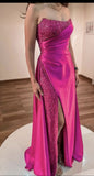 Sparkly Mermaid Strapless Hot Pink Sequin With Slit Long Prom Dresses Formal Party Gown Inspo Evening Outfit HZ0311
