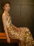 Glitter Mermaid Strapless Gold Sleeveless Prom Dresses Inspiration Long Night Outfits 18th Birthday Outfits HZ0311
