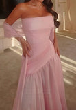 straight across sleeveless pleated a-line evening dress Prom Dress HZ0311