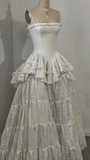 Retro Spaghetti Straps A-Line Lace Ruffles Vintage Wedding Dress Eveing Dress, HZ0427