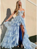 Sparkly Ball Gown Off The Shoulder Lace Slit For High School Teens Girls Prom Dresses Sequin Long Formal Evening Party Gowns HZ0311