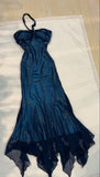 Unique Mermaid Halter Chiffon Navy Blue Long Prom Dresses Dark Blue Formal Gown Inspo Evening Outfit HZ0311