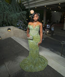Green Mermaid Long Evening Gown Shinny Prom Dress Inspiration Party Gowns Princess Formal Dress HZ0311