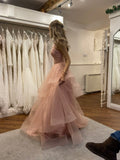 Cute Ball Gown Spaghetti Straps Blush Pink Tulle Prom Dresses Formal Dress 20th Birthday Outfits Prom Gown HZ0311