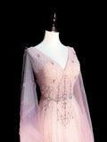 Vintage A line V Neck Pink With Long Sleeves Senior Prom dresses High School Formal Dress HZ0311