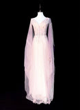 Vintage A line V Neck Pink With Long Sleeves Senior Prom dresses High School Formal Dress HZ0311