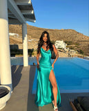 Modest Night Aesthetic Mermaid Spaghetti Straps Green Slit College Formal Outfit Long Prom Graduation Dresses For Teens HZ0311