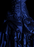 Vintage Ball Gown Strapless Navy Blue Satin Long Prom Dresses Senior Graduation Dance Evening Outfits HZ0311