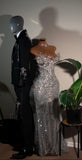 Glittery Mermaid Sweetheart Prom Dresses Silver Sequin Beaded Crystals Long Formal Evening Party Gown HZ0311