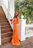Modest Mermaid Spaghetti Strap Orange Split Prom Dresses Inspo For Teens Formal Dress Party Outfits Prom Gowns HZ0311