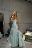 Elegant Spaghetti Straps Sleeveless Light Sky Blue Prom Dresses Long Party Dress HZ0311