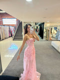 Cute A Line Sweetheart Pink Lace Long Prom Dresses Inspiration Evening Gowns For Women Formal Party Dress HZ0311