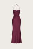 Sexy Mermaid Halter Burgundy With Beaded Inspo Formal Party Gowns Long Prom Dresses HZ0311