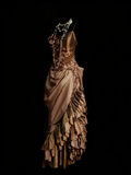 Chic Mermaid Asymmetrical Spaghetti Strap Brown Satin With Beads Senior Prom dresses High School Long Formal Dress HZ0311