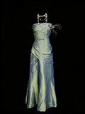 Modest Night Aesthetic Mermaid Strapless Green Satin College Formal Outfit Long Prom Graduation Dresses For Teens HZ0311