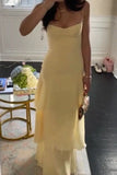 Charming Mermaid Spaghetti Straps Yellow Long Prom Dress with Ruffles Birthday Outfits HZ0311