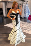 Charming Spaghetti Straps Polka Dots Mermaid Formal Prom Dresses With Bow Birthday Outfits HZ0311