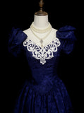 Vintage Ball Gown Royal Blue 1980s With Appliques College Formal Outfit Prom Graduation Dresses For Teens HZ0311