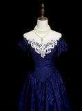 Vintage Ball Gown Royal Blue 1980s With Appliques College Formal Outfit Prom Graduation Dresses For Teens HZ0311