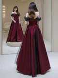 Black and Red Tulle Prom Dresses Long A-line Off Shoulder Wedding Party Gown Birthday Gowns HZ0311