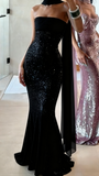 Sparkle Prom Dresses Mermaid Strapless Sequins Mint Green Slit Back Fashion Long Prom Dresses Party Gowns With Scarf HZ0311