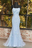 Elegant Sheath-Column Floor Length Tulle Backless Long Prom Dress Party Dresses Online HZ0311