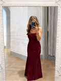 Modest Mermaid Spaghetti Strap Dark Green Satin Evening Dresses High School Teens Senior Night Dance Party Outfits HZ0311