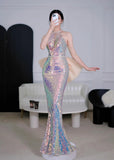 Modest Mermaid Halter Sequin Long Prom Dresses High School Teens Senior Graduation Dance Party Outfits HZ0311